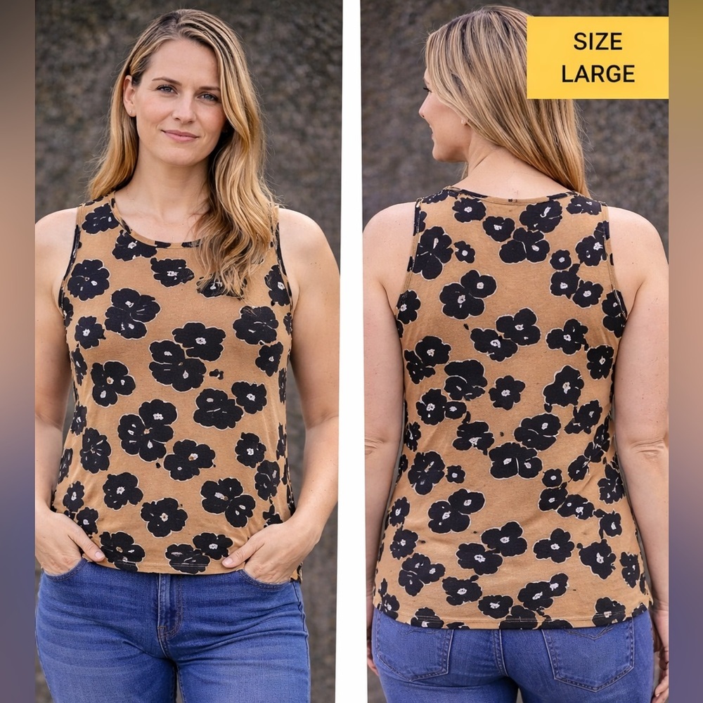 Nine West Black Floral Tank Top LARGE